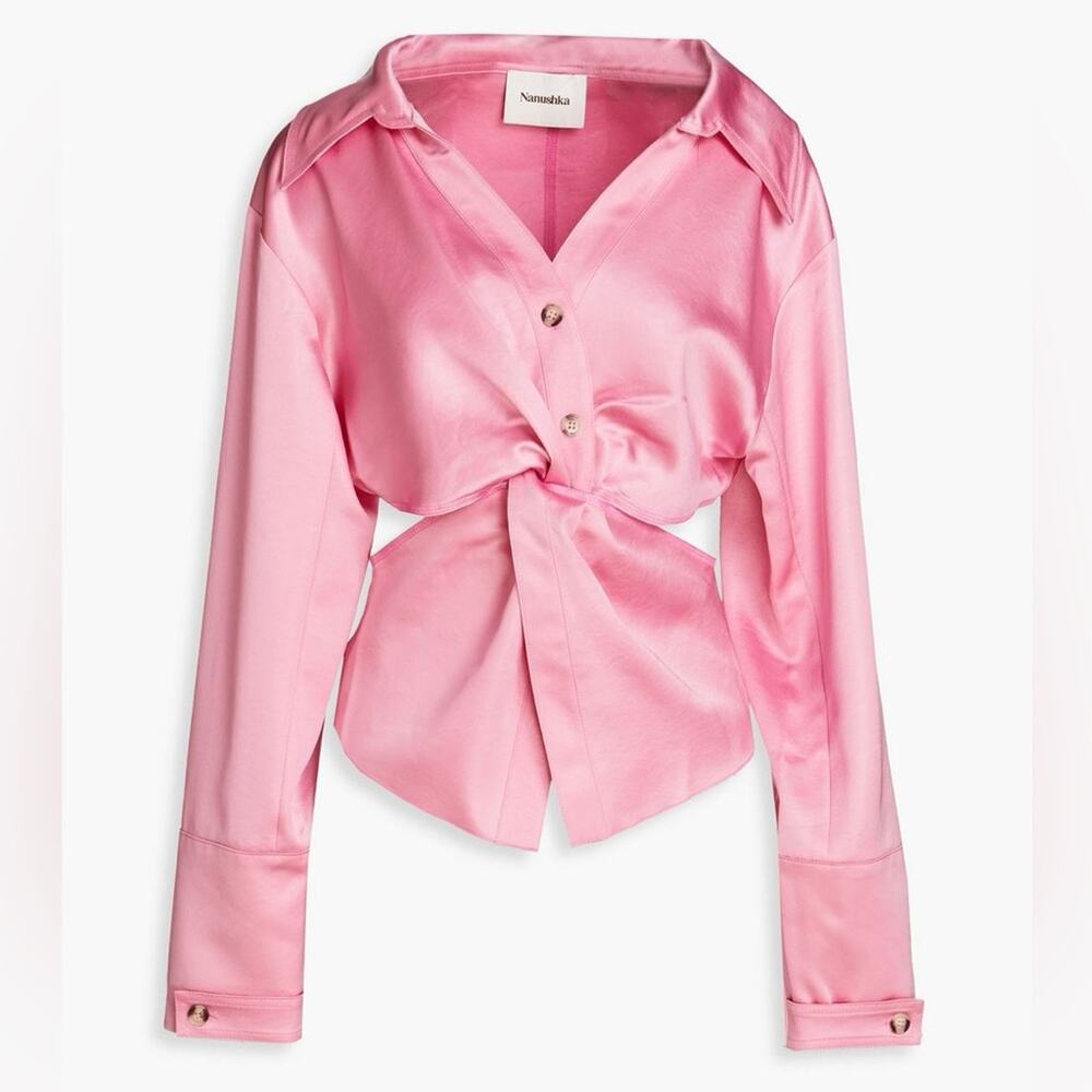 NANUSHKA Rasha twist-front cutout satin blouse
